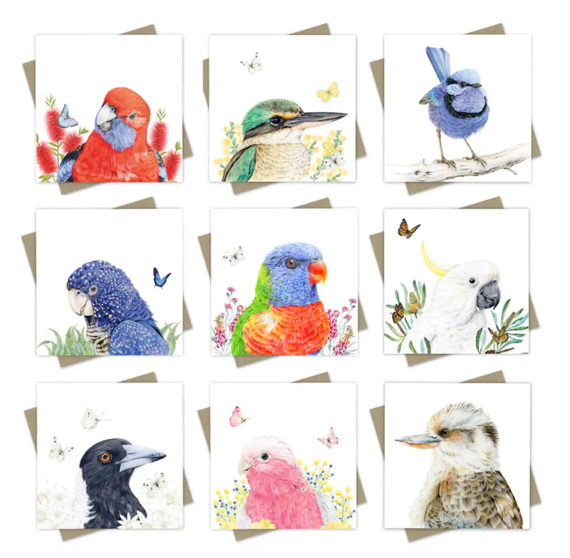 9 pack Feathery Bird Friends - Greeting Cards Australian Wildlife Hub